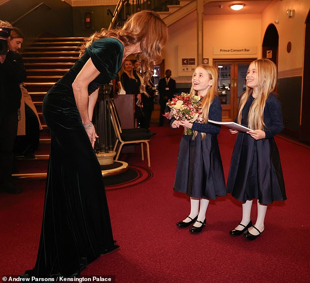 The Princess of Wales meets performers and Royal Variety Charity representatives at the Royal Albert Hall.