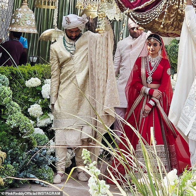 Bride Netra Mantena with groom Vamsi Gadiraju during their Udaipur celebrations