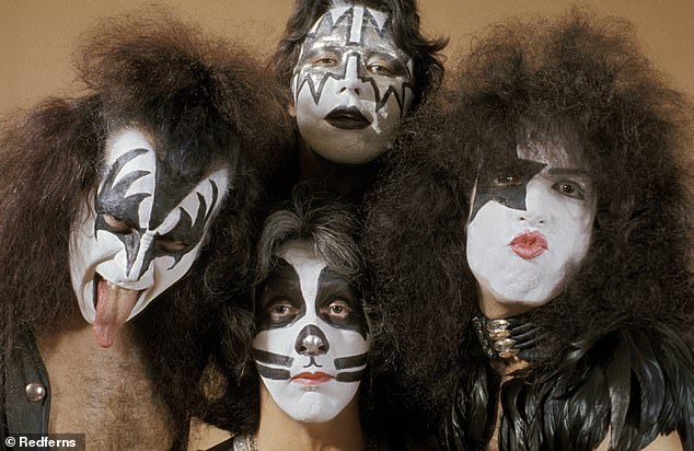 KISS in 1975: (L-R) Gene Simmons, Peter Criss (bottom), Ace Frehley (top), Paul Stanley. Bandmates later shared tributes to Frehley.