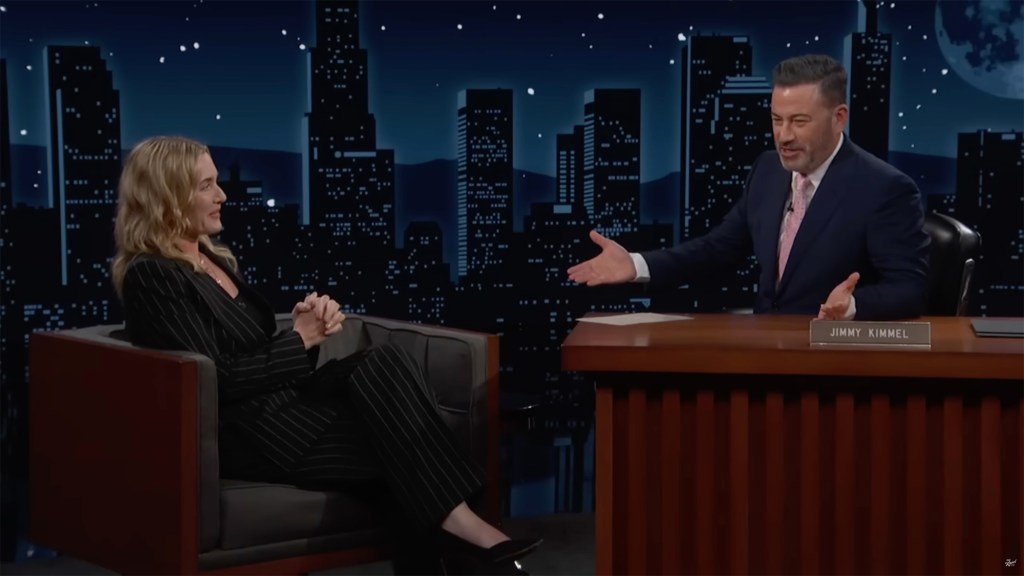 Kate Winslet on Jimmy Kimmel Live discussing her 1996 royal premiere anecdote.