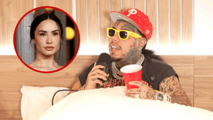 Tekashi 6ix9ine during a recent appearance; the rapper later defended a “dark humor” comment about Demi Lovato.