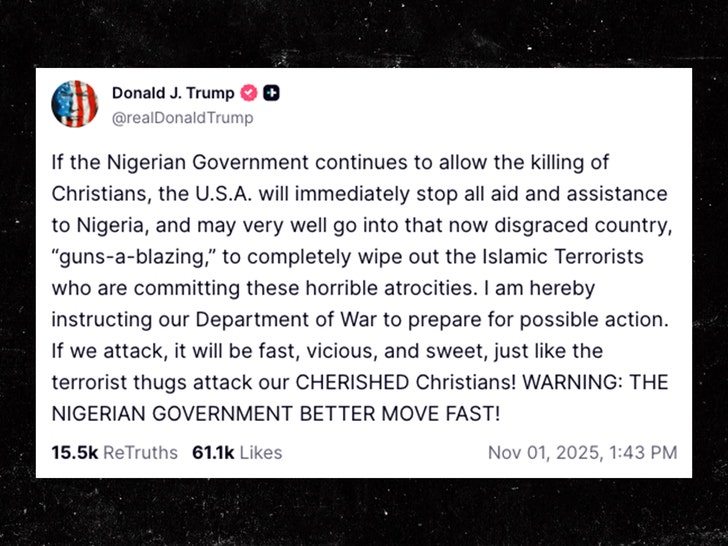 Donald Trump social media post about Nigeria referenced in reports