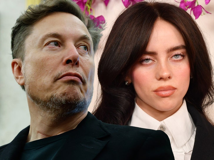 Side-by-side photos of Elon Musk and Billie Eilish