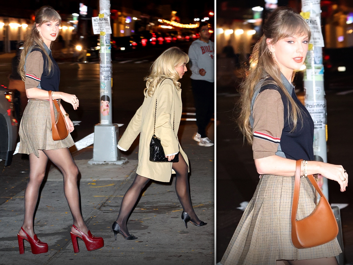 Taylor Swift and Sabrina Carpenter arrive for dinner in New York City, Nov. 8, 2025 (Backgrid).