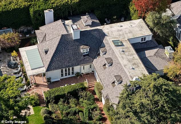 An aerial view of the Brentwood home of Rob and Michele Reiner, where police say they were found dead in December 2025.