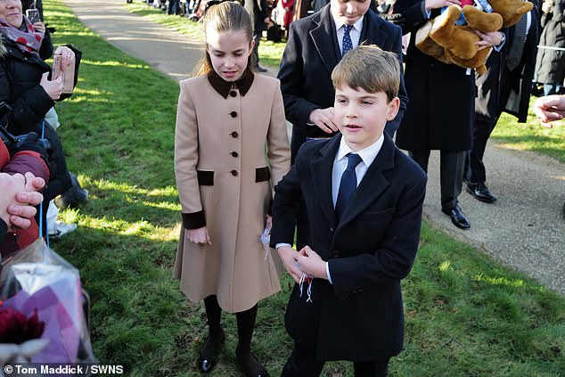 Princess Charlotte and Prince Louis greeting members of the public at Sandringham