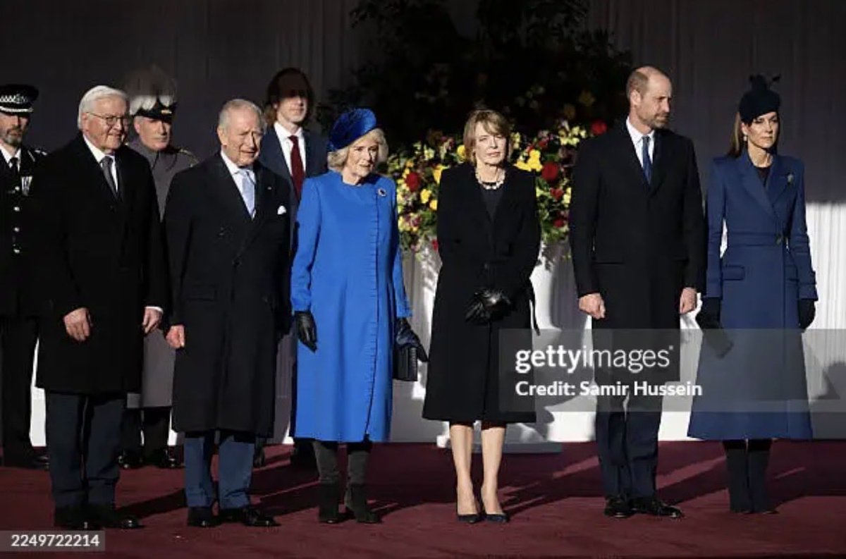 King Charles III, Queen Camilla, Prince William, Catherine, Princess of Wales, and German President Frank-Walter Steinmeier during the ceremonial welcome in Windsor for the German state visit, December 3, 2025.