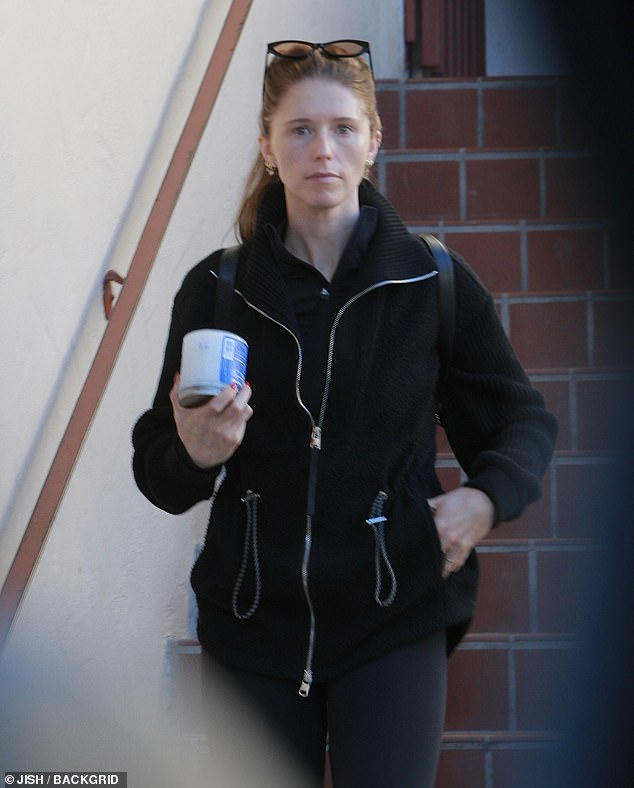 Katherine Schwarzenegger on a solo shopping trip in Montecito, dressed casually in black