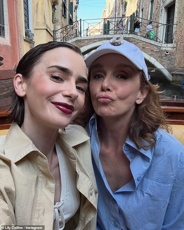 Lily Collins shares a behind-the-scenes season five photo with co-star Philippine Leroy-Beaulieu.