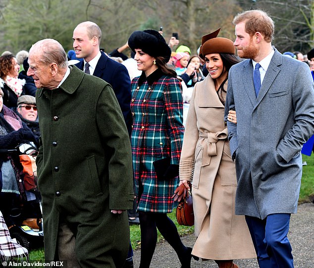 Meghan Markle and Prince Harry attending Christmas at Sandringham in 2017, shortly after their engagement