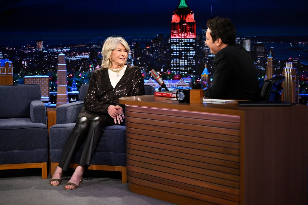 Martha Stewart on The Tonight Show wearing gold Manolo Blahnik slingback sandals.
