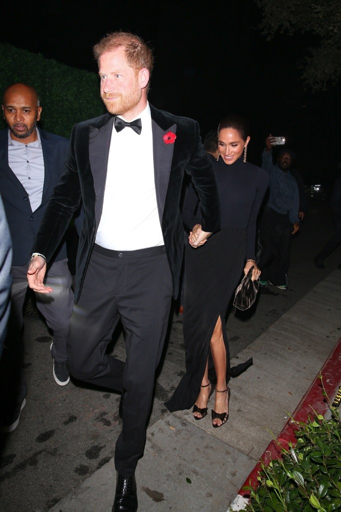 Prince Harry and Meghan Markle arriving at Kris Jenner's 70th birthday party.
