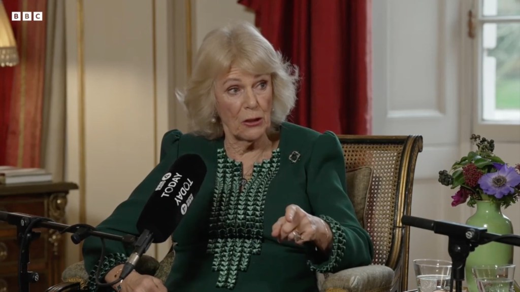 Queen Camilla during a BBC Radio 4 Today interview, where she discussed her experience as a teenager.