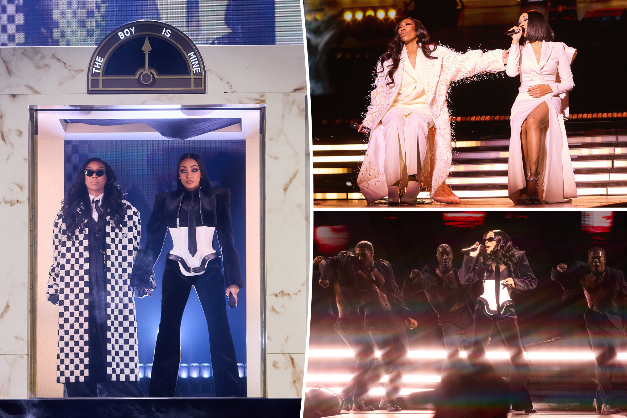 Brandy and Monica onstage during their Boy Is Mine tour stop in Fort Worth, Texas, on Dec. 6.