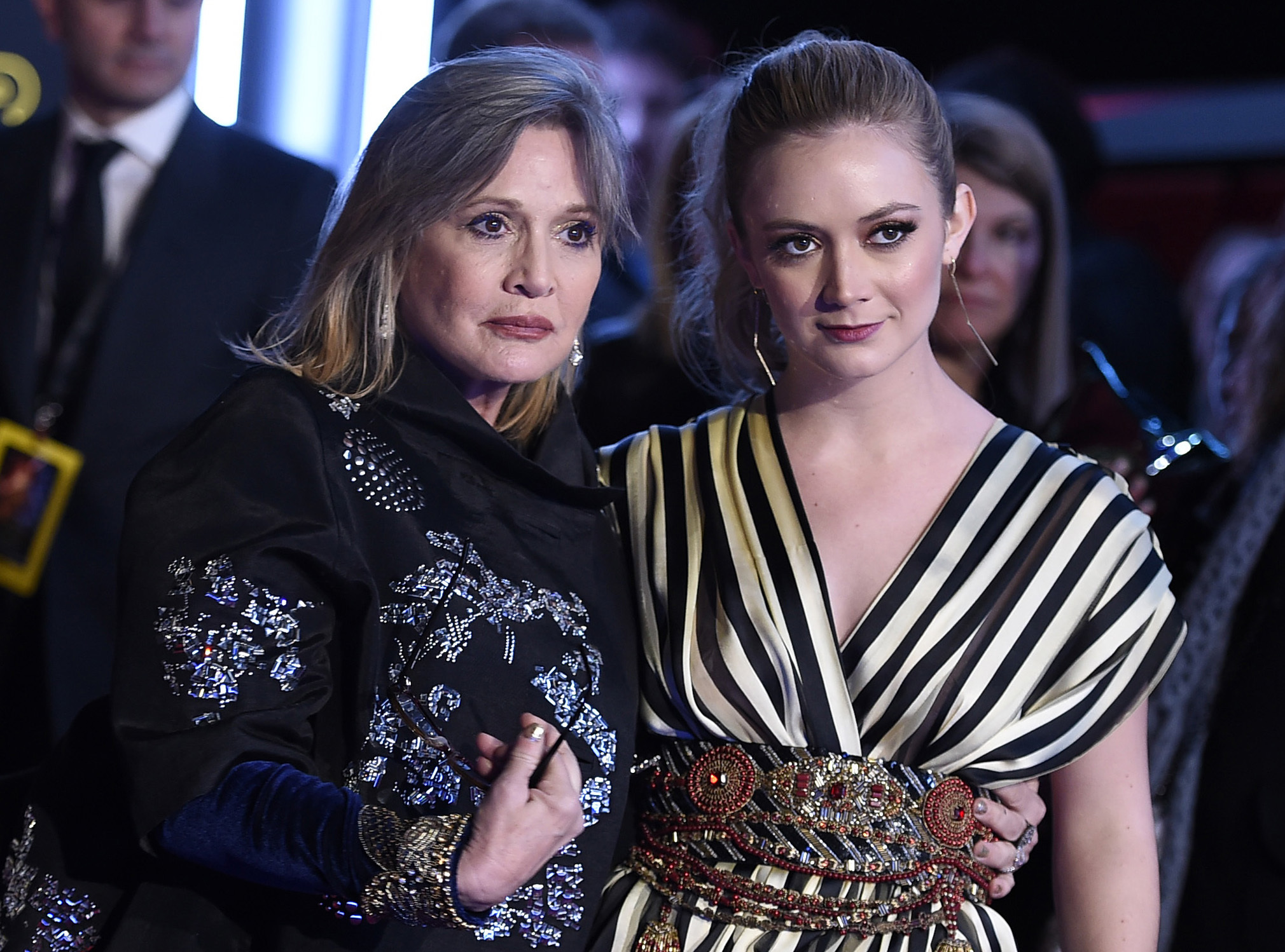 Carrie Fisher and Billie Lourd at the premiere of Star Wars: The Force Awakens.