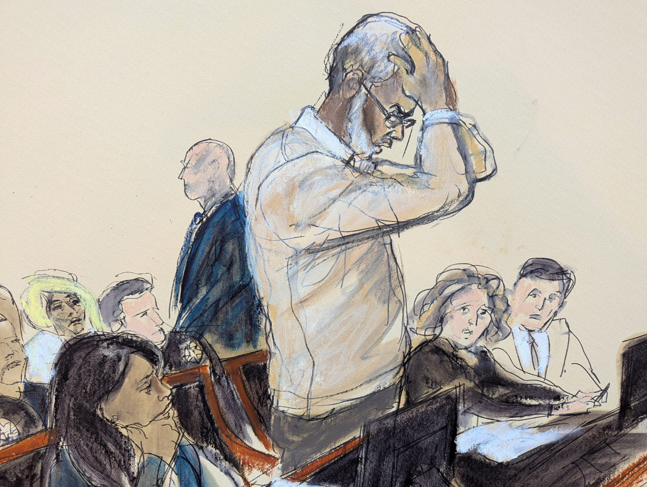 Courtroom sketch depicting Sean 'Diddy' Combs during his 2025 sentencing hearing.