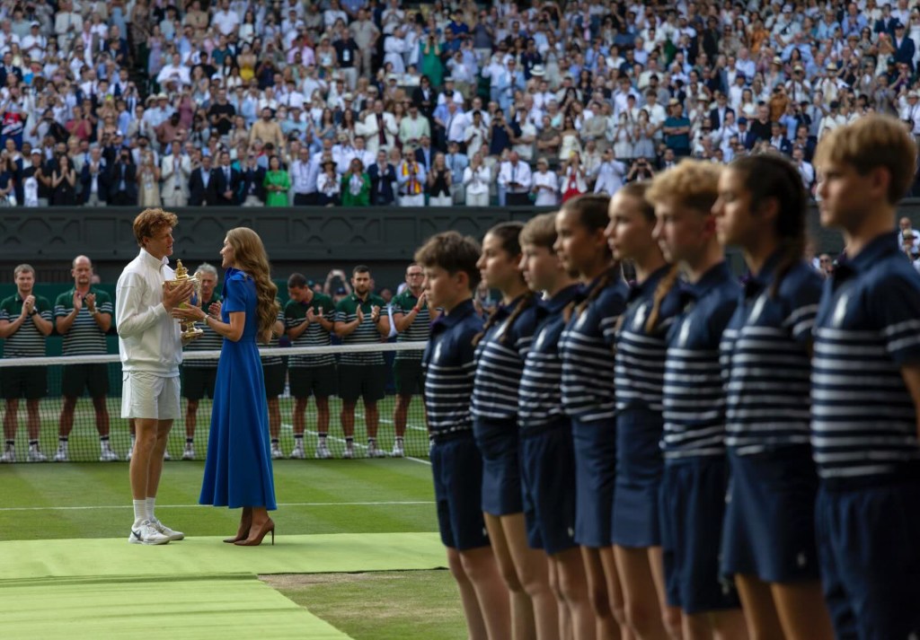 Prince William and Catherine at the Wimbledon Championships, where she presented the men's trophy.