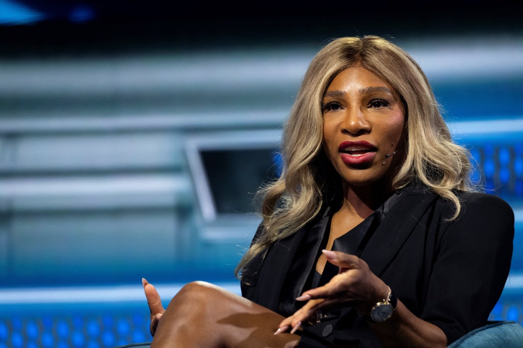 Serena Williams speaking during the America Business Forum in Miami.