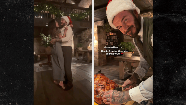 David and Victoria Beckham celebrating Christmas with Romeo, Cruz, and Harper