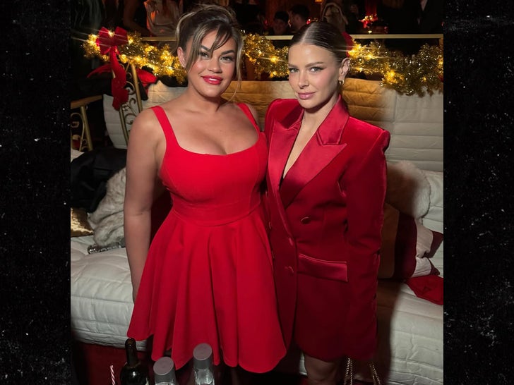 Brittany Cartwright and Ariana Madix in red holiday looks for a 'Who'd You Rather?' online poll composite