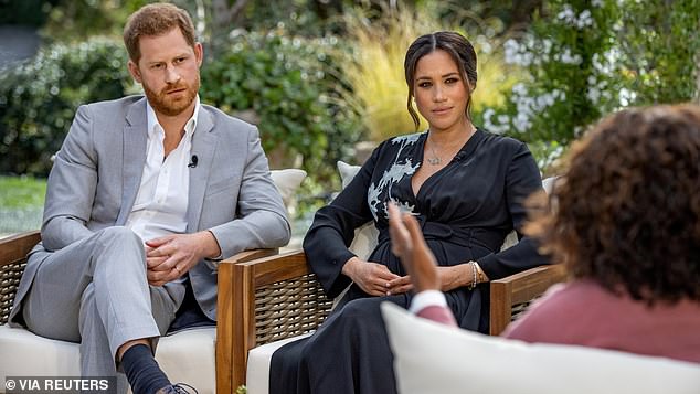 Harry and Meghan during their interview with Oprah Winfrey, where the loss of official security was discussed