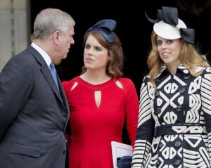 Andrew Mountbatten-Windsor (left), Princess Eugenie (centre) and Princess Beatrice (right) at St Paul's Cathedral in London in June 2016