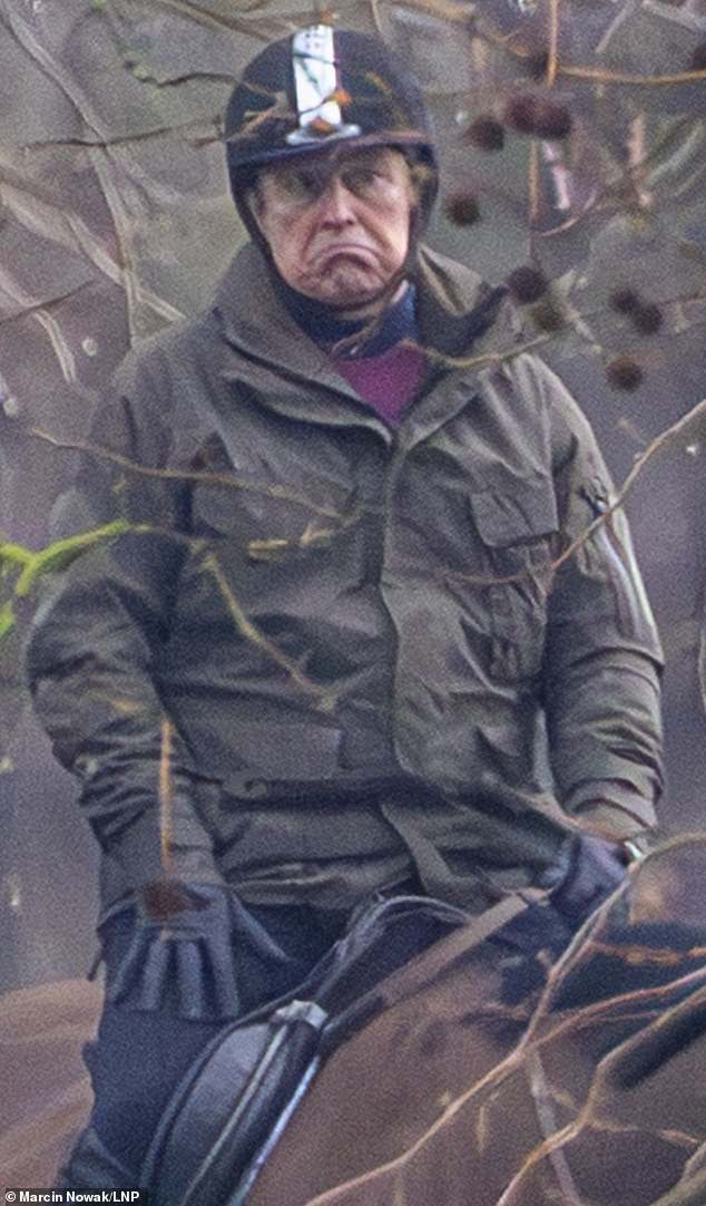 Andrew Mountbatten-Windsor horse riding with his groom near Windsor Castle on Saturday