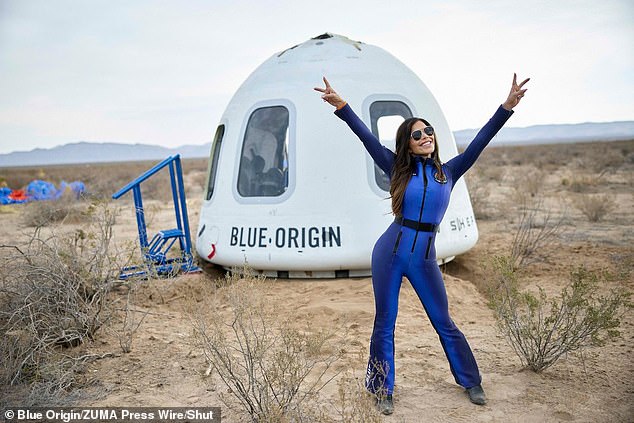 Lauren Sanchez after her Blue Origin flight with fellow passengers.