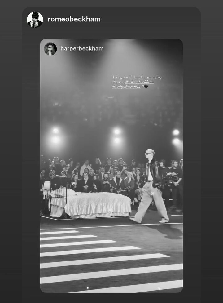 Romeo Beckham walks the runway at a Willy Chavarria show during Paris Fashion Week.