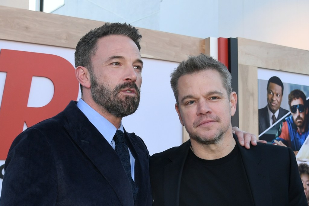 Ben Affleck and Matt Damon on the AIR premiere red carpet; Damon recalls his wife once thought Ben was the cute one