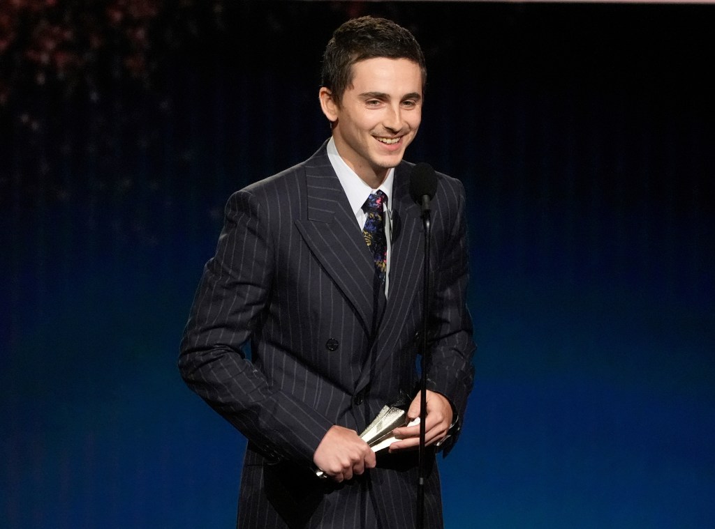 Timoth e9e Chalamet accepts the Best Actor award for Marty Supreme at the 2026 Critics Choice Awards.