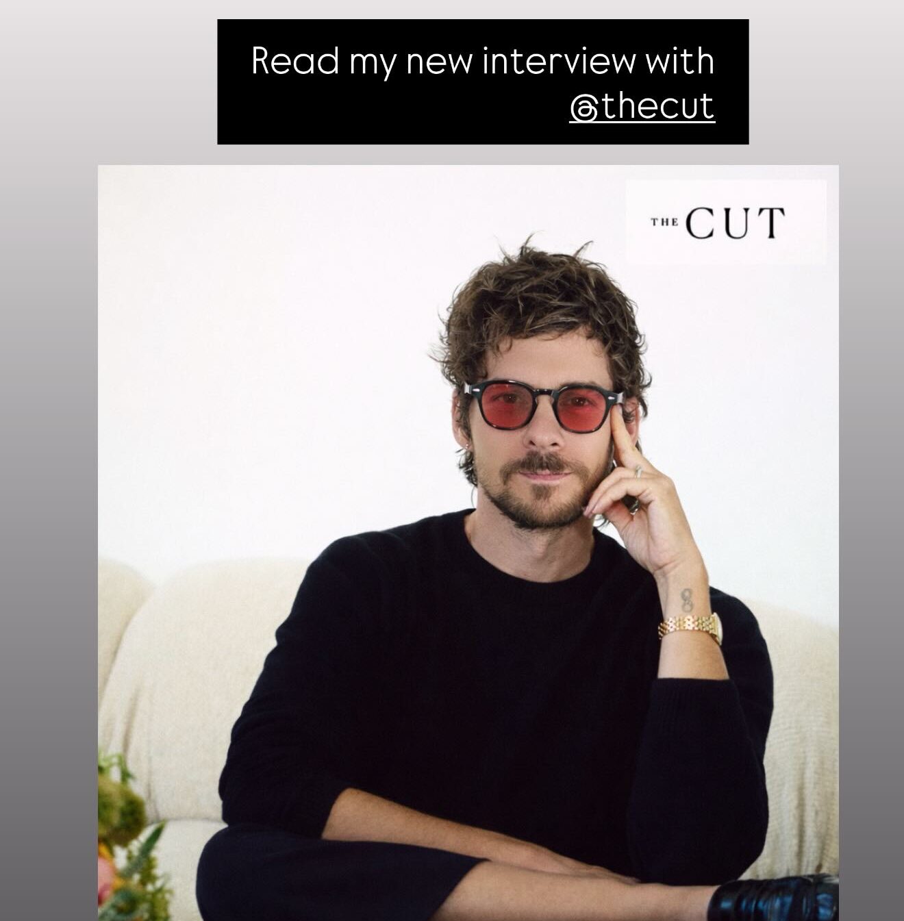 Matthew Koma's satirical 'The Cut'-style cover he shared on Instagram Stories amid the mom-group drama.