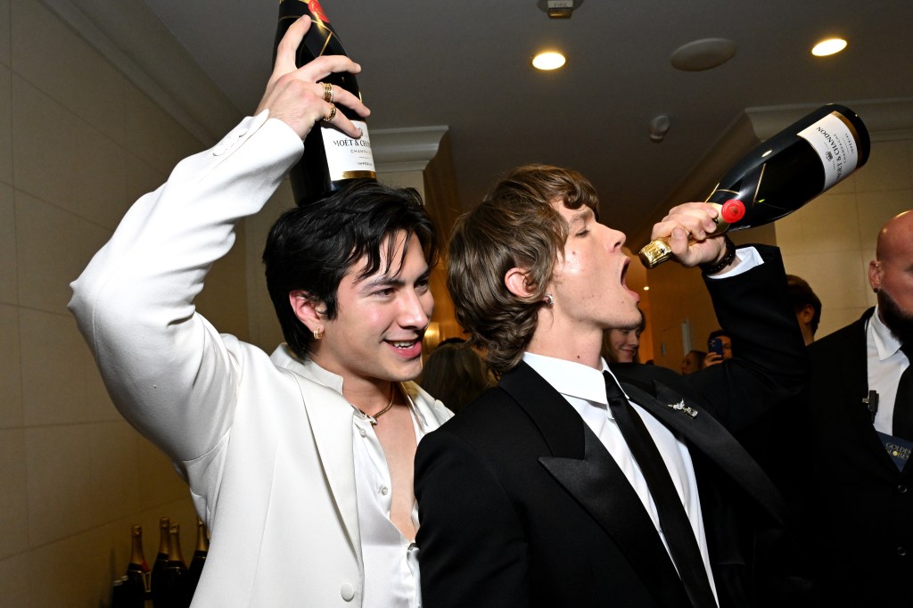 Hudson Williams and Connor Storrie inside the 83rd Annual Golden Globes at The Beverly Hilton on January 11, 2026.