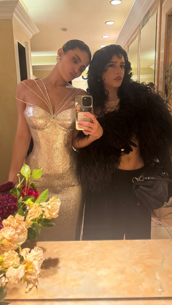 Kylie Jenner and Odessa A'zion pose together in a mirror selfie at the Golden Globes.