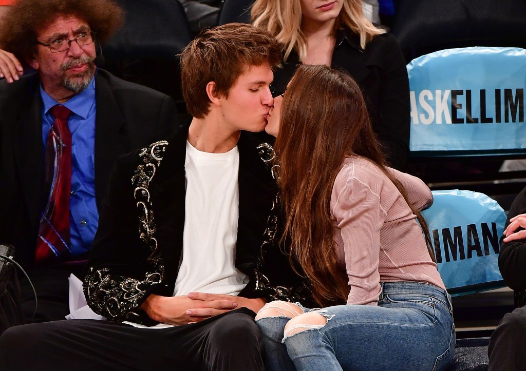 Ansel Elgort and Violetta Komyshan at a New York basketball game, prior to their 2022 split.