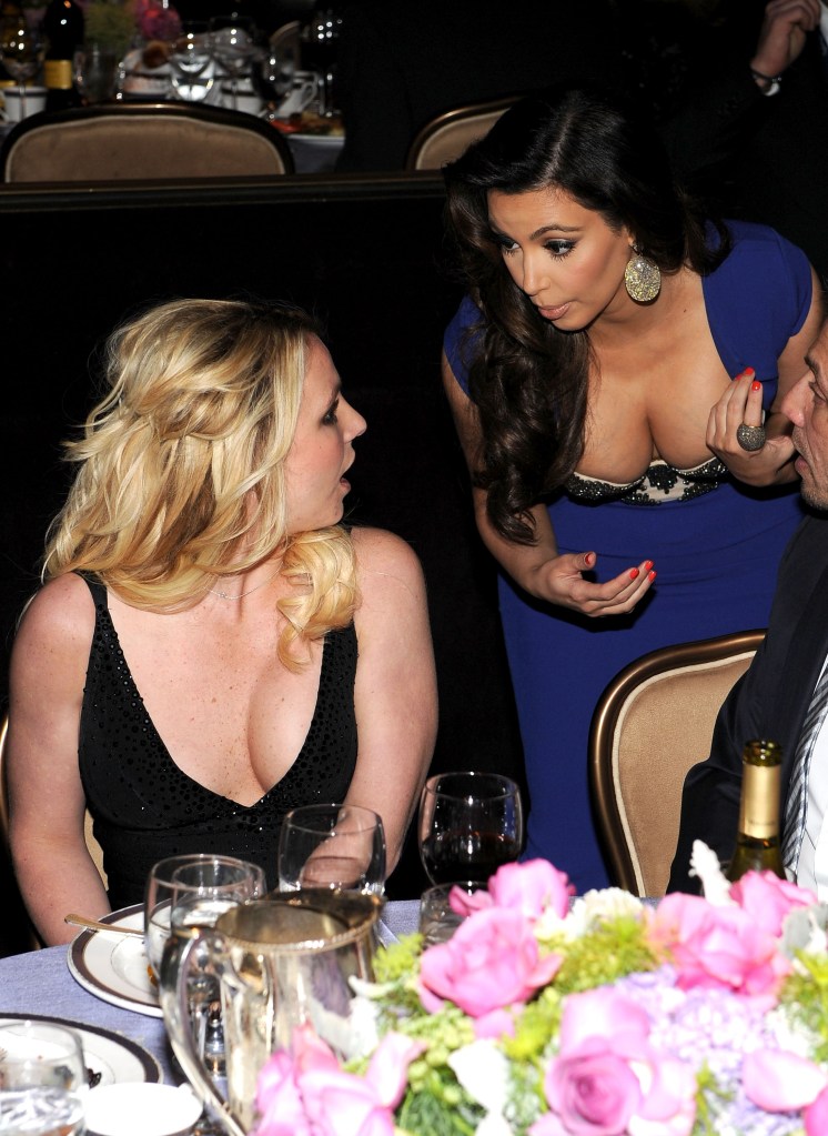 Britney Spears and Kim Kardashian attending the 2012 Pre-Grammy Gala.