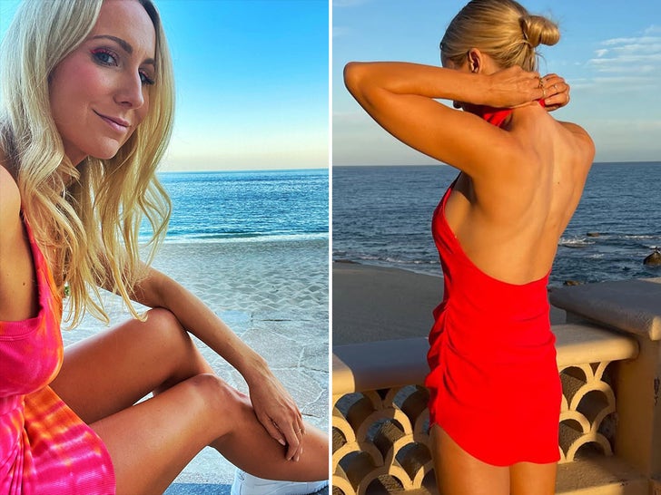 Nikki Glaser posing in a pre-Golden Globes hot shots photo from TMZ