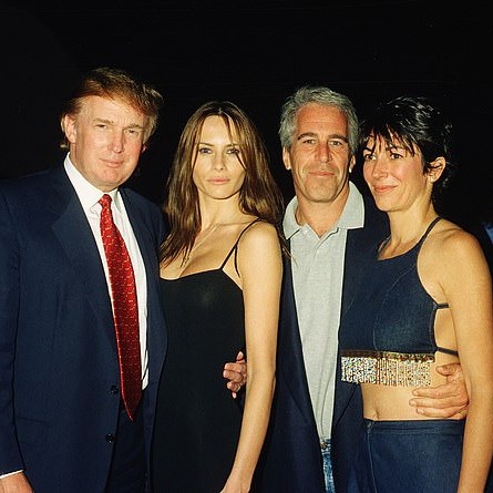 Donald Trump and Melania Trump with Jeffrey Epstein and Ghislaine Maxwell in 2000. Epstein claimed President Trump called Melania 'a hot piece of a**' shortly after he met her for the first time - DailyMailUS