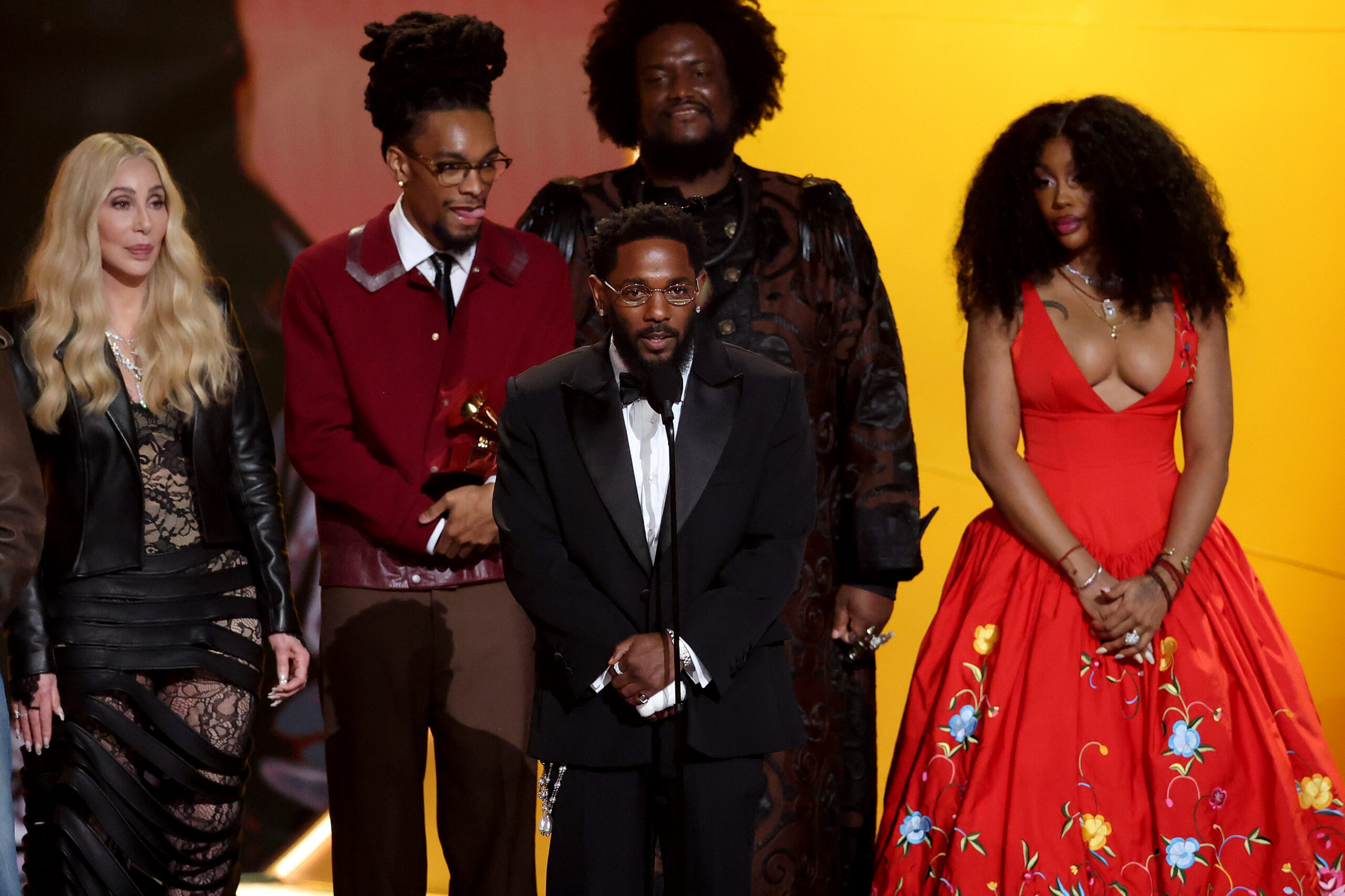 Kendrick Lamar and SZA accept Record of the Year for 'Luther' at the 2026 Grammys.