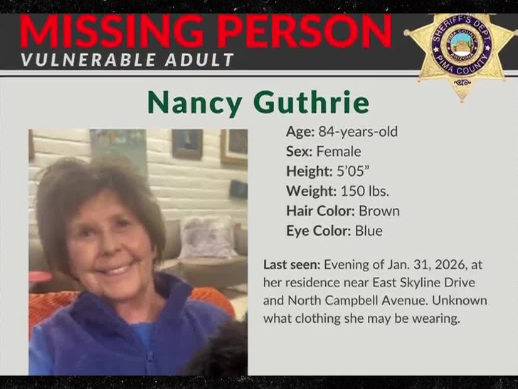 Pima County Sheriff's Department missing-person flyer for Nancy Guthrie, 84.